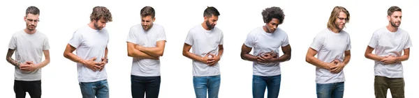 Collage Van Jonge Kaukasische Afro Latino Mannen Dragen Witte Shirt — Stockfoto