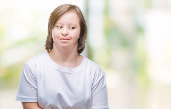 Junge Erwachsene Frau Mit Syndrom Über Isolierten Hintergrund Mit Der — Stockfoto