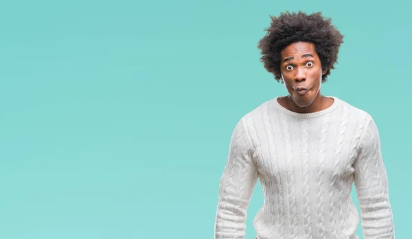 Homem Afro Americano Sobre Fundo Isolado Fazendo Cara Peixe Com — Fotografia de Stock