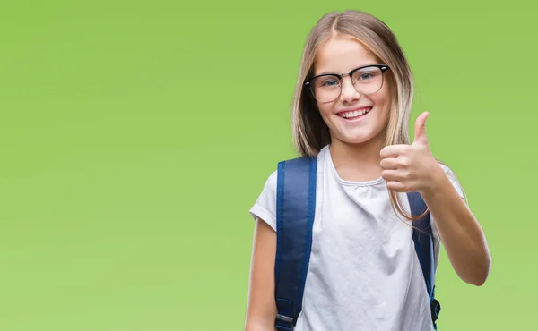 Ung Vacker Smart Student Tjej Bär Ryggsäck Över Isolerade Bakgrund — Stockfoto