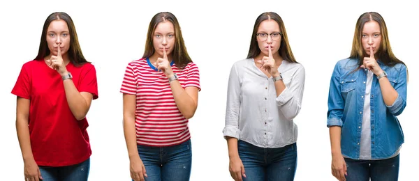 Collage Von Jungen Schönen Mädchen Vor Weißem Isoliertem Hintergrund Die — Stockfoto