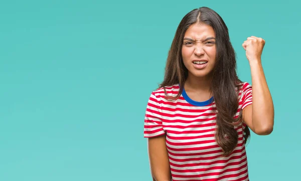 Joven Mujer Árabe Hermosa Sobre Fondo Aislado Enojado Loco Levantando — Foto de Stock