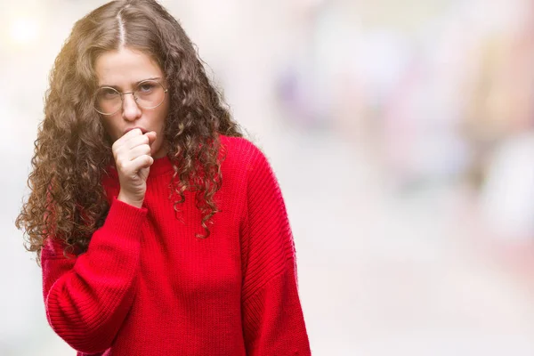 Hermosa Morena Pelo Rizado Chica Joven Con Gafas Suéter Invierno — Foto de Stock