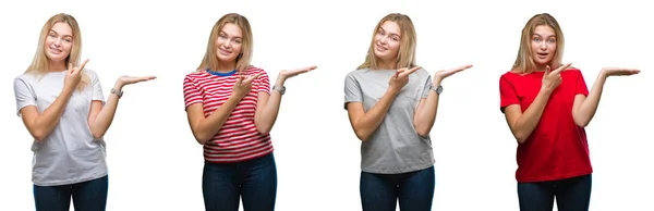 Collage Einer Jungen Schönen Blonden Frau Die Ein Shirt Über — Stockfoto