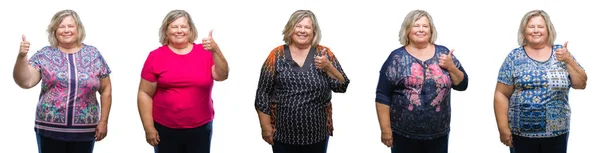 Collage Einer Älteren Dicken Frau Vor Isoliertem Hintergrund Die Mit — Stockfoto
