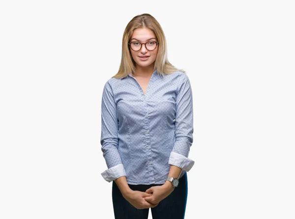 Young Caucasian Business Woman Wearing Glasses Isolated Background Happy Cool — Stock Photo, Image