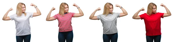 Collage Einer Jungen Schönen Blonden Frau Die Ein Shirt Über — Stockfoto