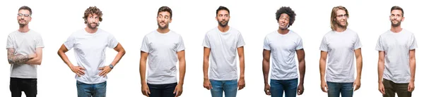 Collage Giovani Caucasici Ispanici Afro Uomini Che Indossano Shirt Bianca — Foto Stock