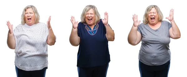 Collage Mujer Gorda Senior Sobre Fondo Aislado Loco Loco Gritando —  Fotos de Stock