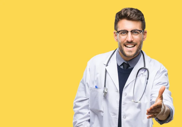 Young Handsome Doctor Man Isolated Background Smiling Friendly Offering Handshake — Stock Photo, Image
