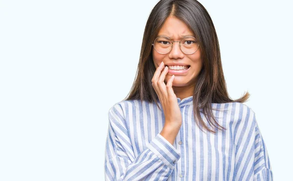 Giovane Donna Asiatica Sfondo Isolato Cercando Stressato Nervoso Con Mani — Foto Stock