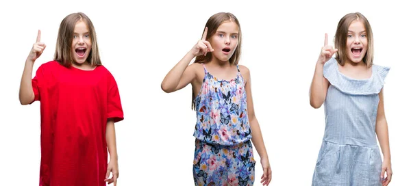 Colagem Jovem Menina Bonita Criança Sobre Fundo Isolado Apontando Dedo — Fotografia de Stock