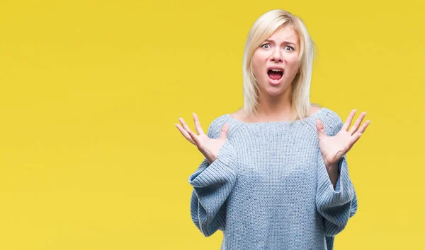 Young Beautiful Blonde Woman Wearing Winter Sweater Isolated Background Crazy — Stock Photo, Image