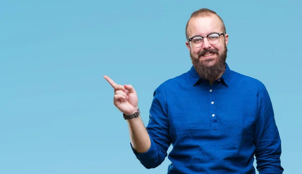 Junger Kaukasischer Hipster Mit Brille Vor Isoliertem Hintergrund Und Einem — Stockfoto