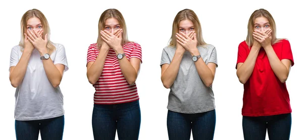 Collage Einer Jungen Schönen Blonden Frau Die Ein Shirt Über — Stockfoto