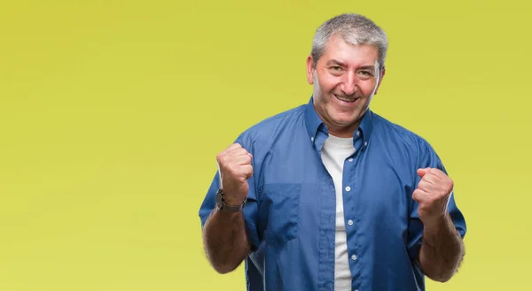 Hombre Mayor Guapo Sobre Fondo Aislado Muy Feliz Emocionado Haciendo —  Fotos de Stock