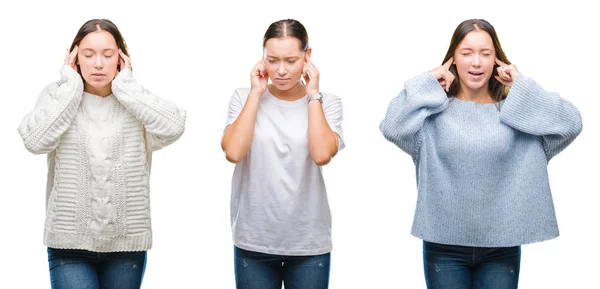 Collage Joven Hermosa Niña Con Suéter Invierno Sobre Fondo Blanco — Foto de Stock