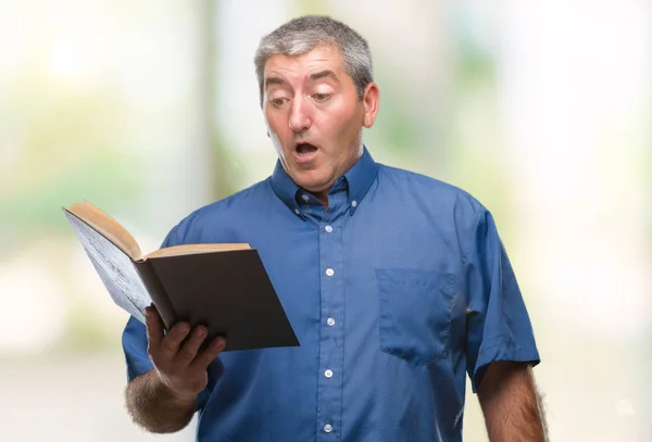 Schöner Älterer Lehrer Der Ein Buch Über Isolierten Hintergrund Liest — Stockfoto