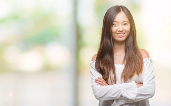 Young Asian Woman Isolated Background Happy Face Smiling Crossed Arms — Stock Photo, Image