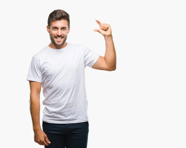 Jovem Homem Bonito Sobre Fundo Isolado Sorrindo Gestos Confiantes Com — Fotografia de Stock