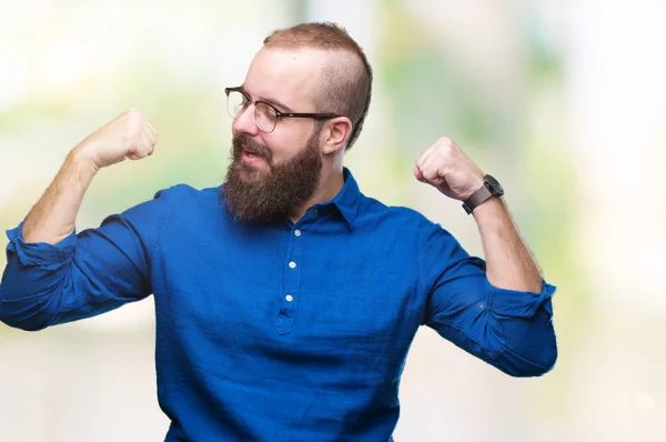 Joven Hombre Hipster Caucásico Con Gafas Sobre Fondo Aislado Que —  Fotos de Stock