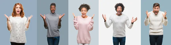 Collage Group African American Hispanic People Wearing Winter Sweater Vintage — Stock Photo, Image