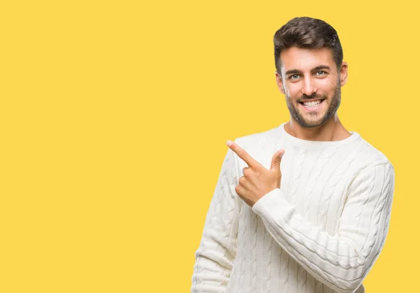 Joven Hombre Guapo Con Suéter Invierno Sobre Fondo Aislado Alegre —  Fotos de Stock