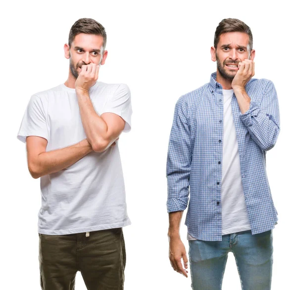 Collage Ung Man Bär Casual Look Över Vita Isolerade Backgroud — Stockfoto