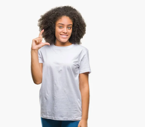 Young Afro American Woman Isolated Background Smiling Confident Gesturing Hand — Stock Photo, Image