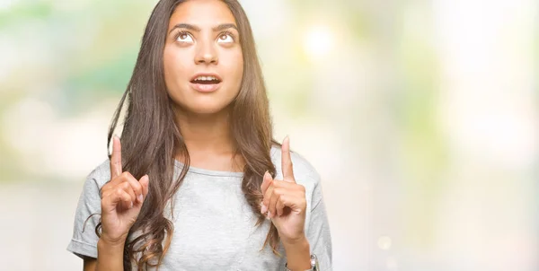 Young Beautiful Arab Woman Isolated Background Amazed Surprised Looking Pointing — Stock Photo, Image