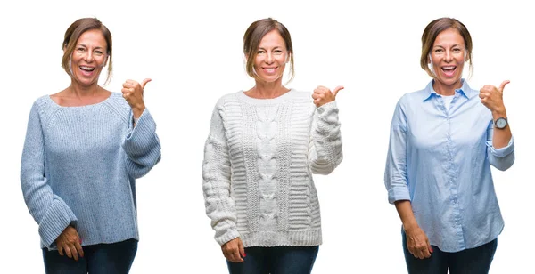 Collage Mujer Hispana Mediana Edad Sobre Fondo Aislado Sonriendo Con —  Fotos de Stock