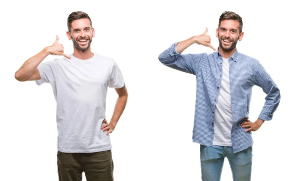 Collage Hombre Joven Con Mirada Casual Sobre Fondo Blanco Aislado — Foto de Stock