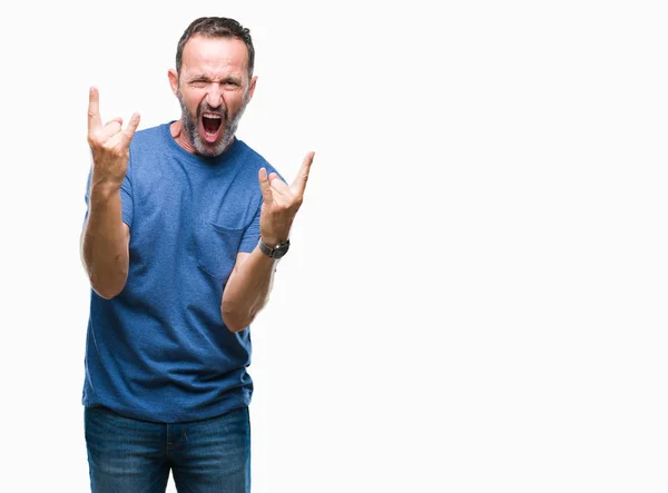 Middle Age Hoary Senior Man Isolated Background Shouting Crazy Expression — Stock Photo, Image