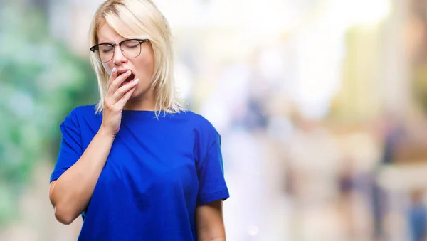 Young Beautiful Blonde Woman Wearing Glasses Isolated Background Bored Yawning — Stock Photo, Image