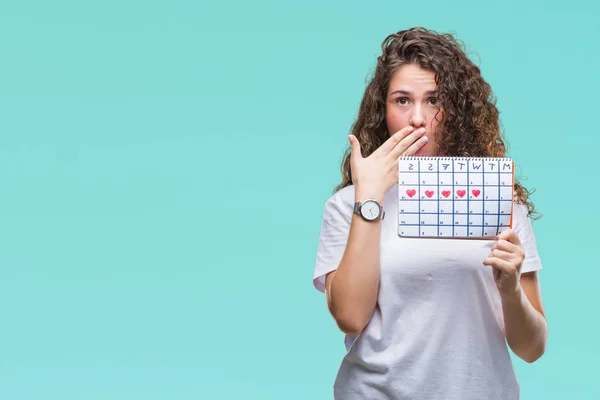Jonge Brunette Meisje Houdt Van Menstruatie Kalender Geïsoleerde Achtergrond Dekking — Stockfoto