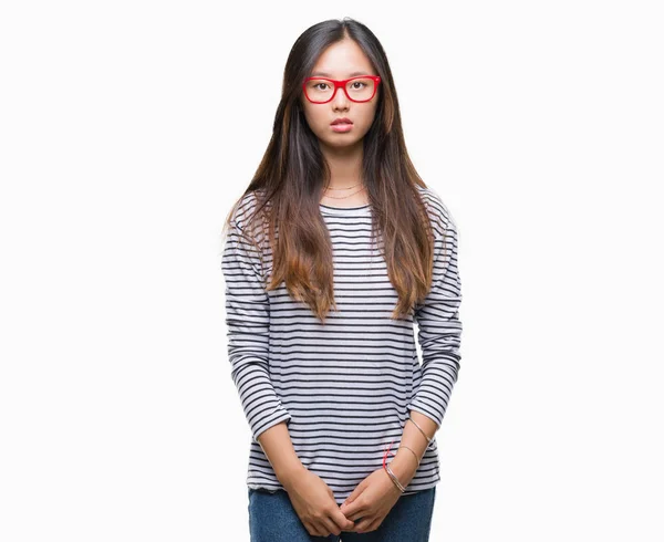 Jeune Femme Asiatique Portant Des Lunettes Sur Fond Isolé Avec — Photo