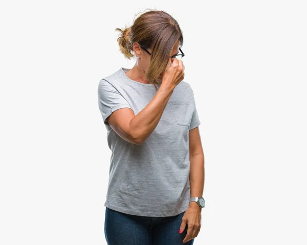 Middle Age Senior Hispanic Woman Wearing Glasses Isolated Background Tired — Stock Photo, Image