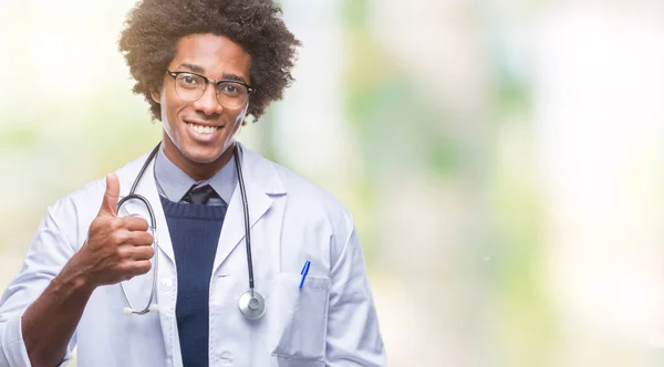 Afro American Doctor Man Isolated Background Doing Happy Thumbs Gesture — Stock Photo, Image