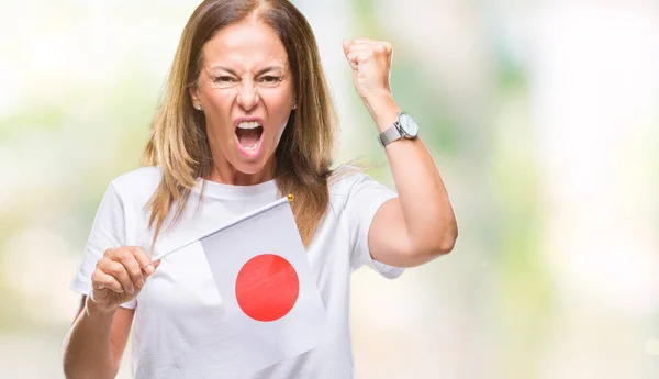 Hispanische Frau Mittleren Alters Mit Japanischer Fahne Über Isoliertem Hintergrund — Stockfoto