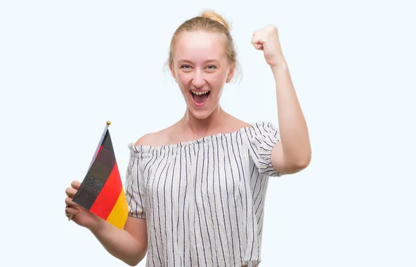 Blonde Teenager Woman Holding Flag Germany Annoyed Frustrated Shouting Anger — Stock Photo, Image