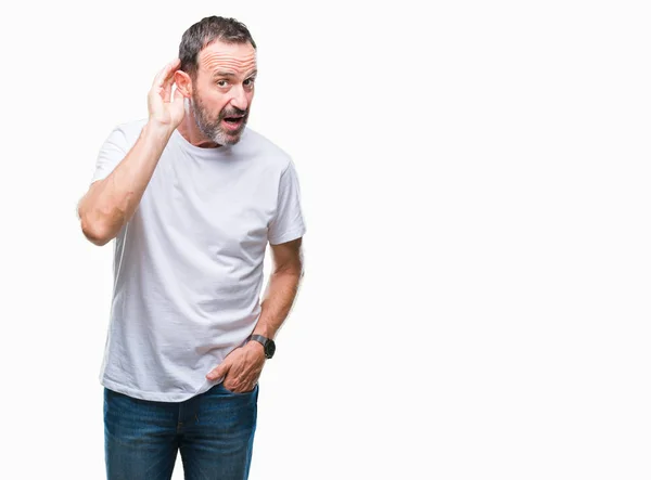 Hombre Mediana Edad Con Camiseta Blanca Sobre Fondo Aislado Sonriendo —  Fotos de Stock