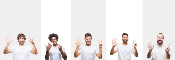 Collage Jóvenes Caucásicos Hispanos Afro Hombres Con Camiseta Blanca Sobre — Foto de Stock