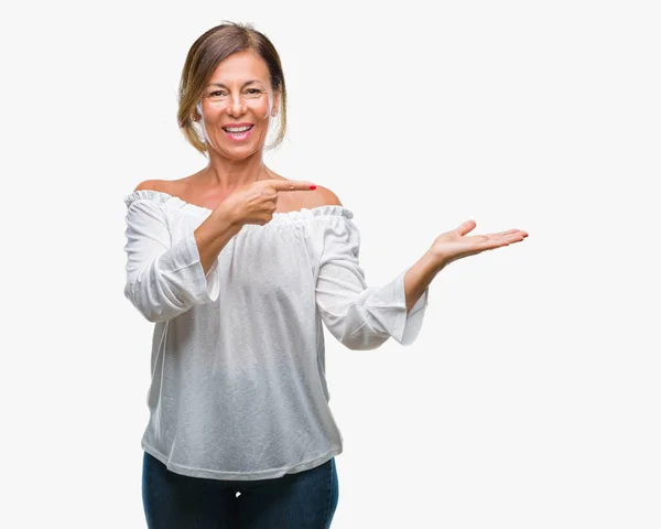 Middle Age Senior Hispanic Woman Isolated Background Amazed Smiling Camera — Stock Photo, Image