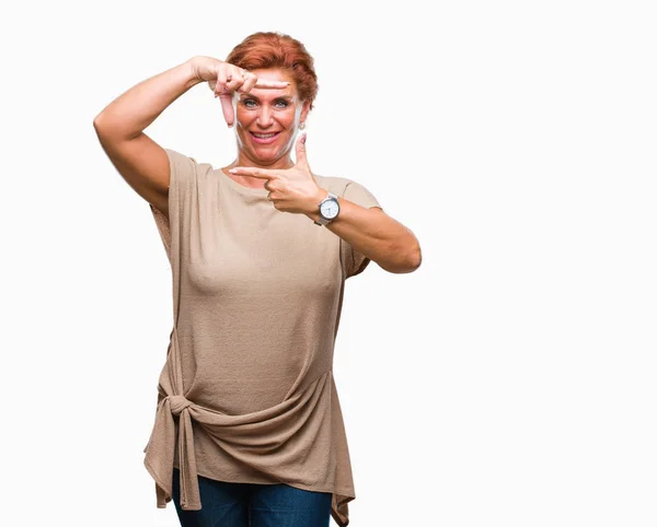 Atrractive Senior Caucasian Redhead Woman Isolated Background Smiling Making Frame — Stock Photo, Image