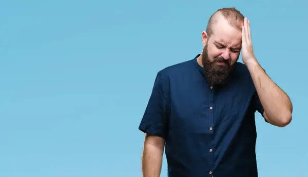 Giovane Uomo Hipster Caucasico Sfondo Isolato Che Soffre Mal Testa — Foto Stock