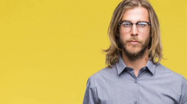 Young Handsome Business Man Long Hair Isolated Background Serious Expression — Stock Photo, Image