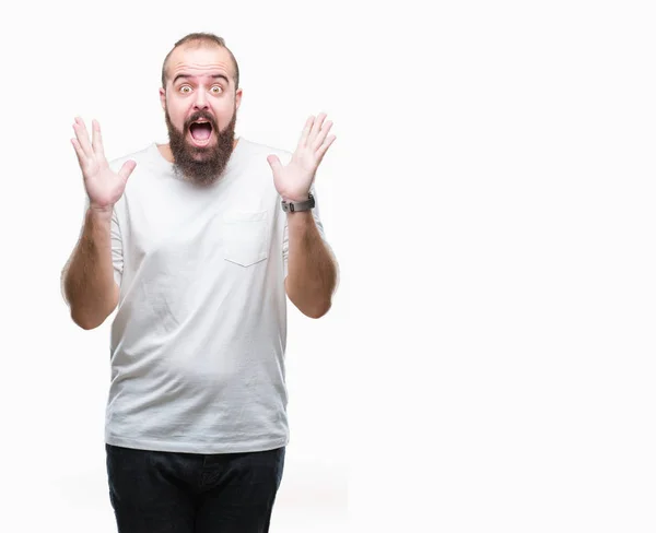 Joven Hombre Hipster Caucásico Con Camiseta Casual Sobre Fondo Aislado — Foto de Stock