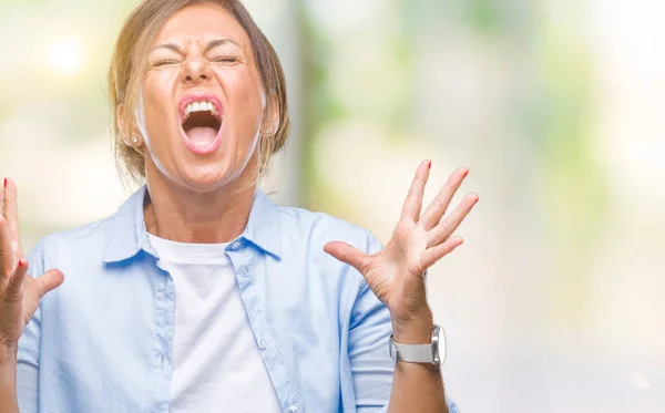 Mujer Hispana Mayor Mediana Edad Sobre Fondo Aislado Loca Loca — Foto de Stock