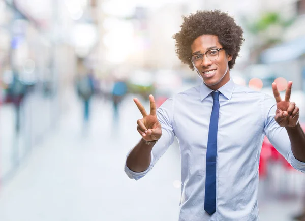 Afro American Business Man Wearing Glasses Isolated Background Smiling Looking — Stock Photo, Image