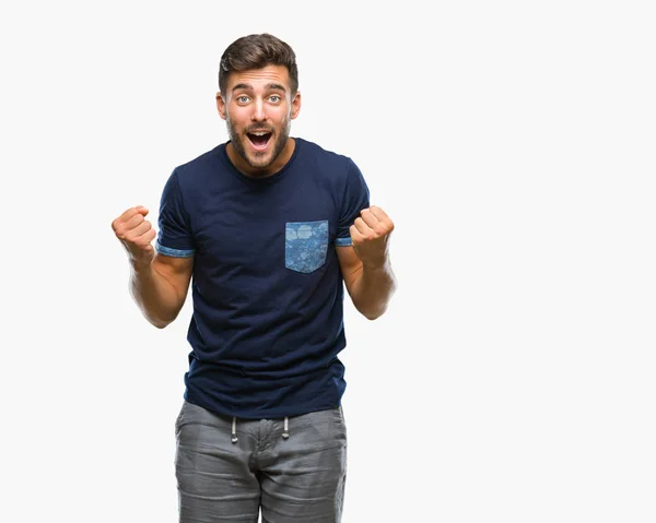 Joven Hombre Guapo Sobre Fondo Aislado Celebrando Sorprendido Sorprendido Por — Foto de Stock